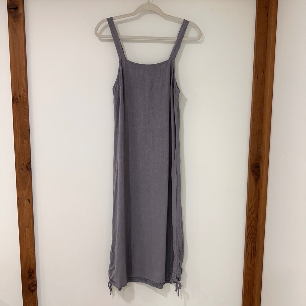 Orange Creek Linen Blend Midi Dress Womens Size Medium Grey Ruched | Coastal
